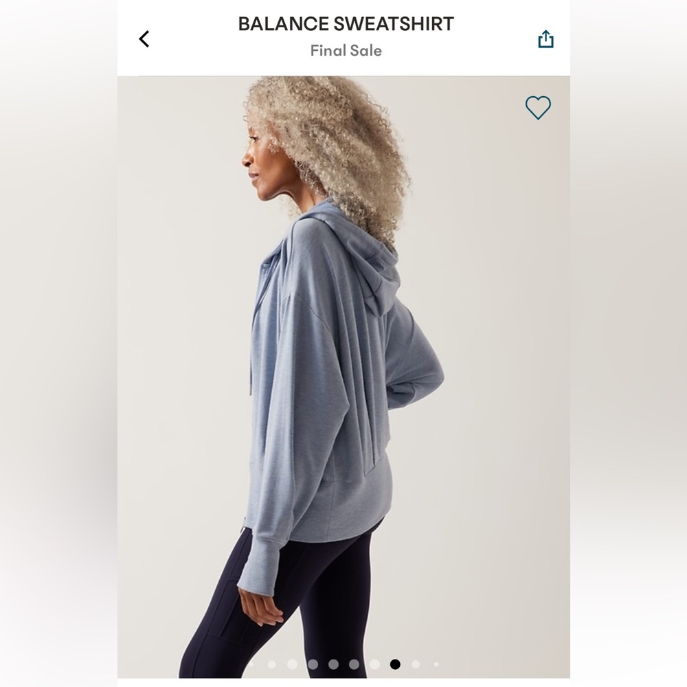 Athleta Balance sweatshirt size medium, zip up with hood heron blue
